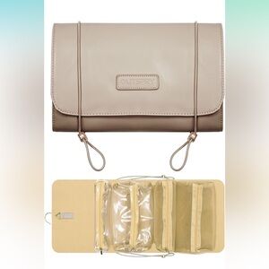 Roll-Up Makeup Hanging Travel Toiletry Cosmetic Bag 4 Detachable Champagne Beige